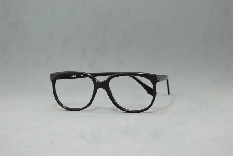 Vintage acetate black shinny eyeglasses. Unisex. INDO. Man woman eyeframe. Hipster boho old stock fashion. NOS Unworn Spain 90s 80s kent