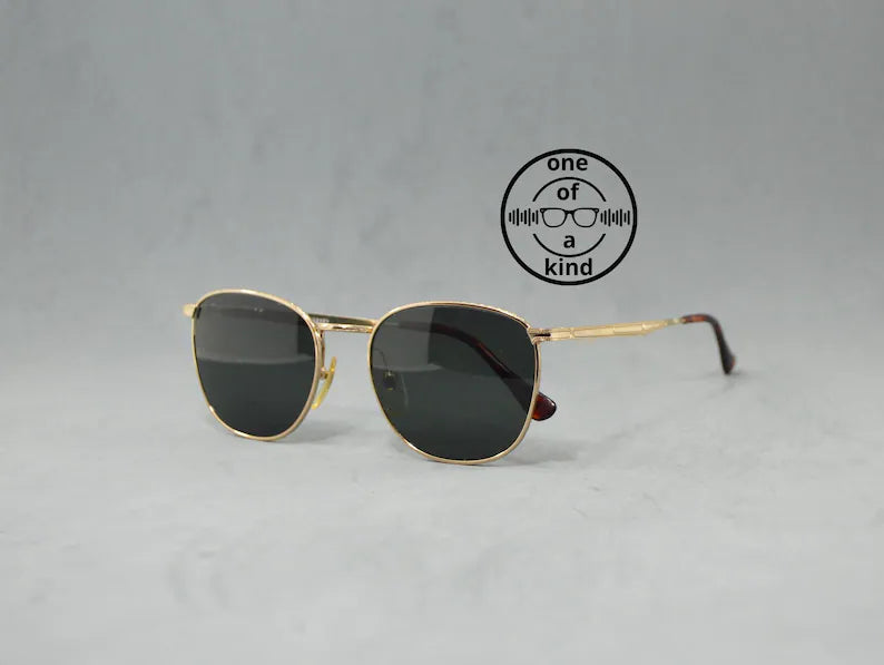 Vintage metal Sunglasses Xaffer Classic rounded square NOS Unworn Unisex man woman golden green mineral sunlenses 90s Unique customed