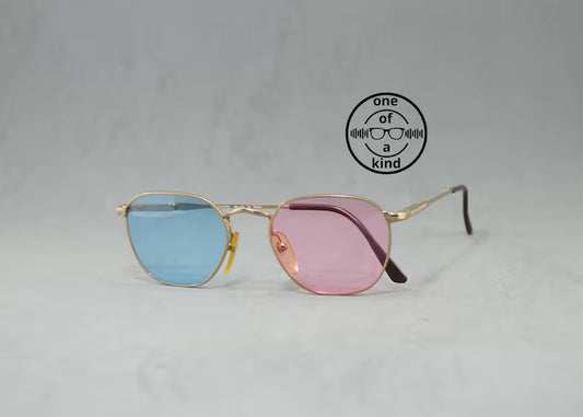 Vintage metal Sunglasses Xaffer Classic rounded square NOS Unworn Unisex man woman golden Light Aqua Pink Gallagher 90s rave Unique custom